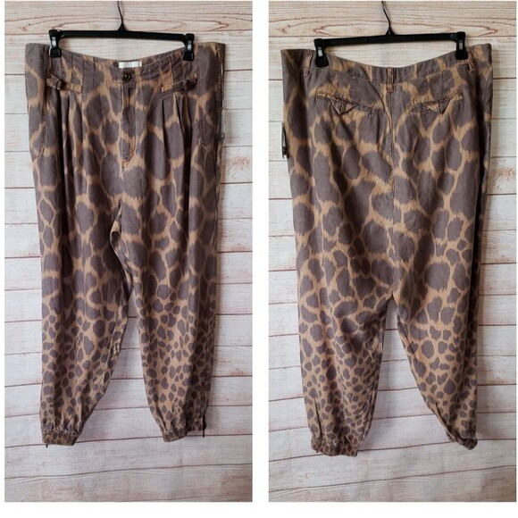 Anthro Tamarind Trouser Jogger/Lounge Giraffe Animal Print Brown Size 18W - Picture 2 of 16